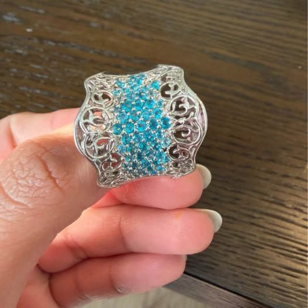 Natural Mined Malgache Neon Apatite 10gm Ring Sterling Silver (Size 10) 2.45 ctw